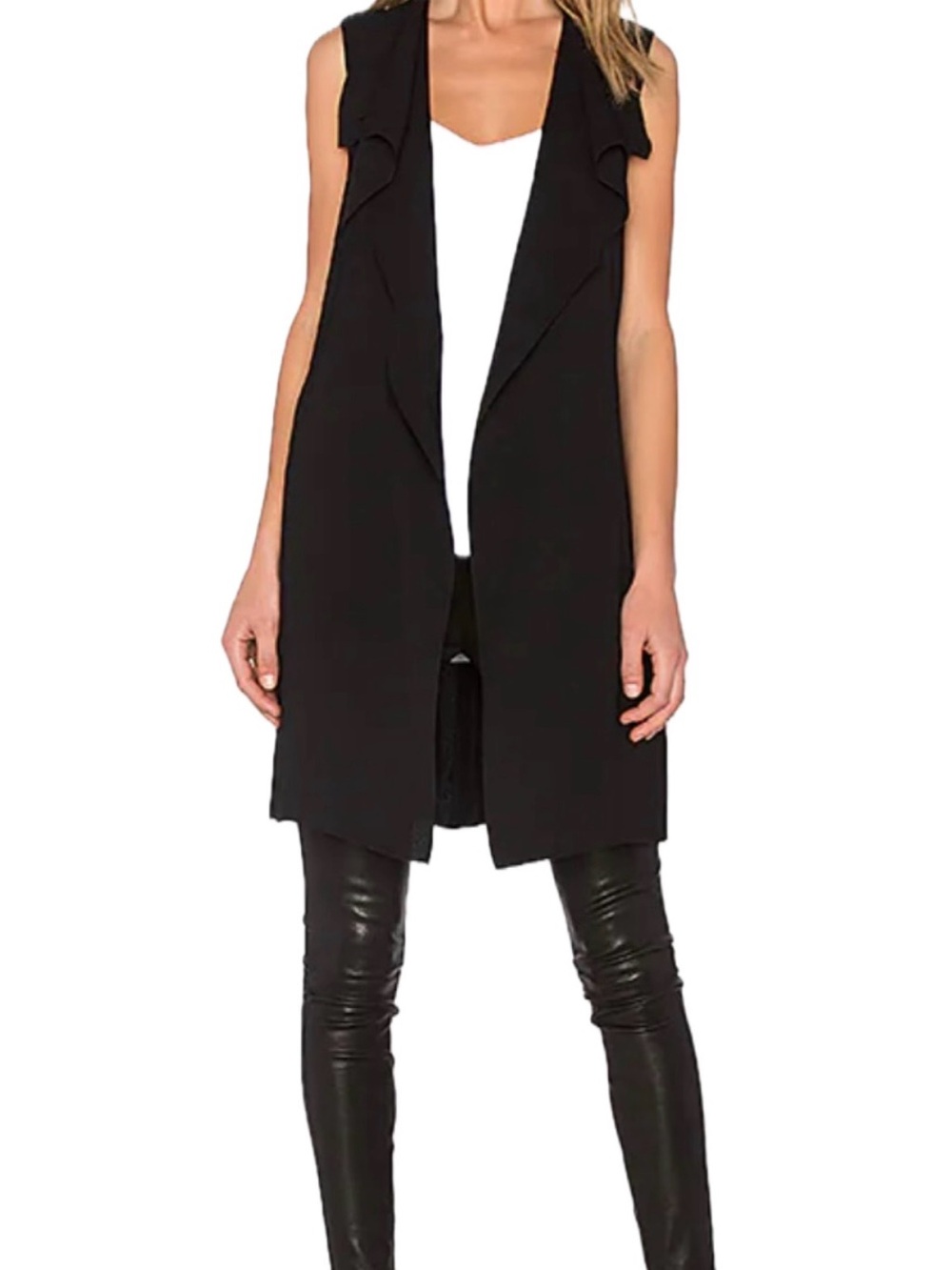Vince Black cascading open vest with pockets